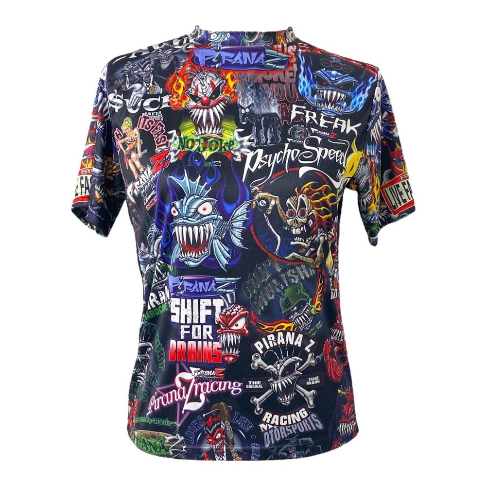 Boy’s Medium Shirt Psycho Speed Multicolor Graphic Print Short Sleeve High Neck